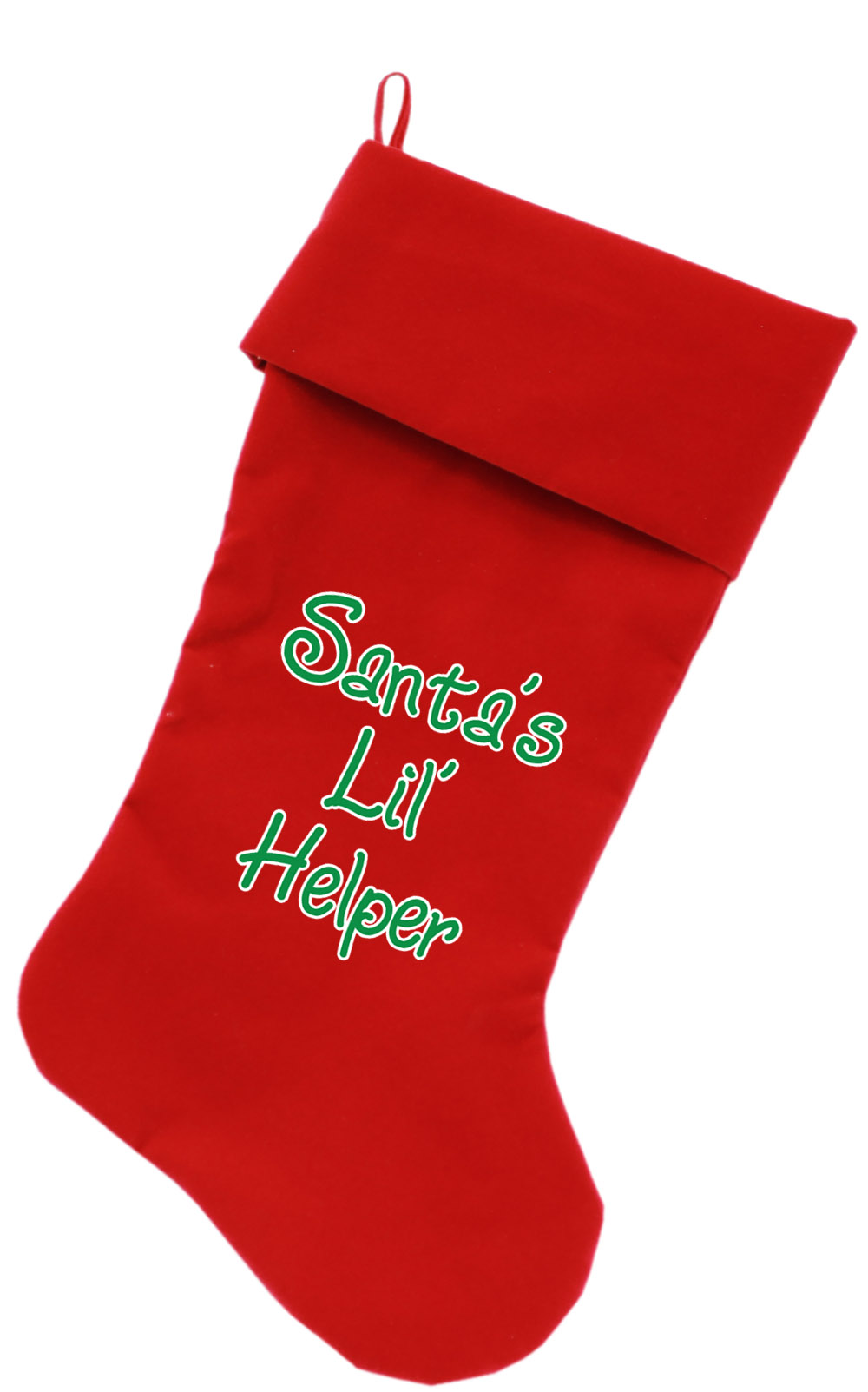 Santa's Lil' Helper Screen Print 18 inch Velvet Christmas Stocking Red